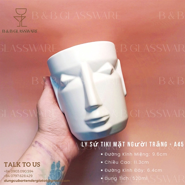 Ly Sứ Tiki Mặt Người Trắng - A45 2