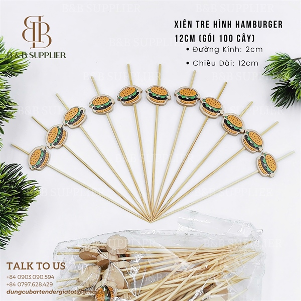 Xiên Tre Hình Hamburger 12cm (Gói 100 Cây) 2