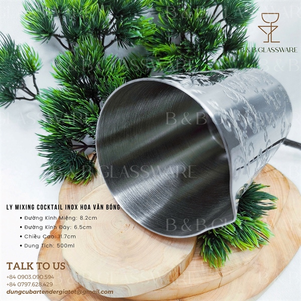 Ly MixIng Cocktail Inox Hoa Văn Bóng - ảnh 2