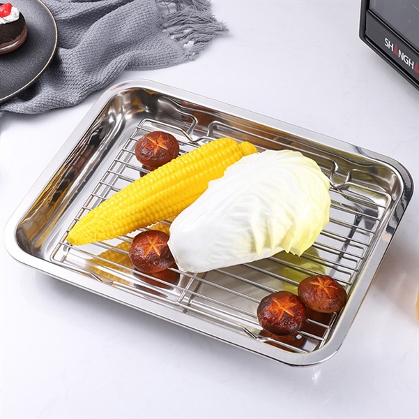Vỉ Inox Kèm Khay Ráo Dầu 38 x 28 cm Kèm Khay Sâu 4.8cm - ảnh 2