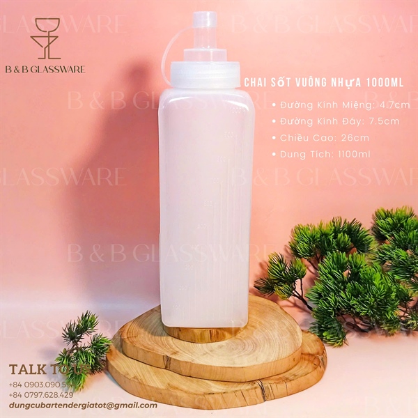 Chai Sốt Vuông Nhựa 360ml - 1000ml