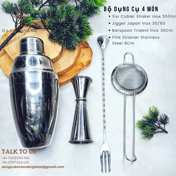 Bộ Dụng Cụ Bartender 4 Món Cơ Bản