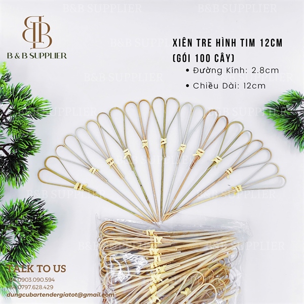 Xiên Tre Hình Tim 12cm (Gói 100 Cây) 2