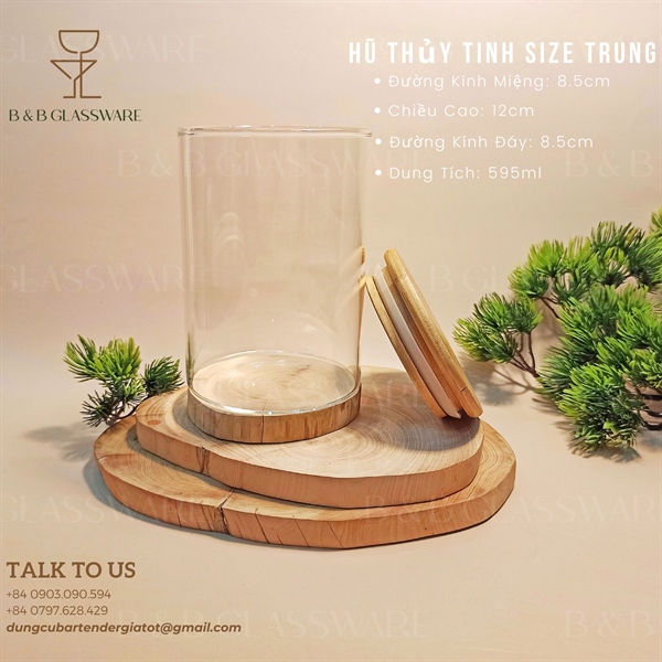 Hũ Thủy Tinh Nắp Gỗ Cao 15cm - ảnh 2