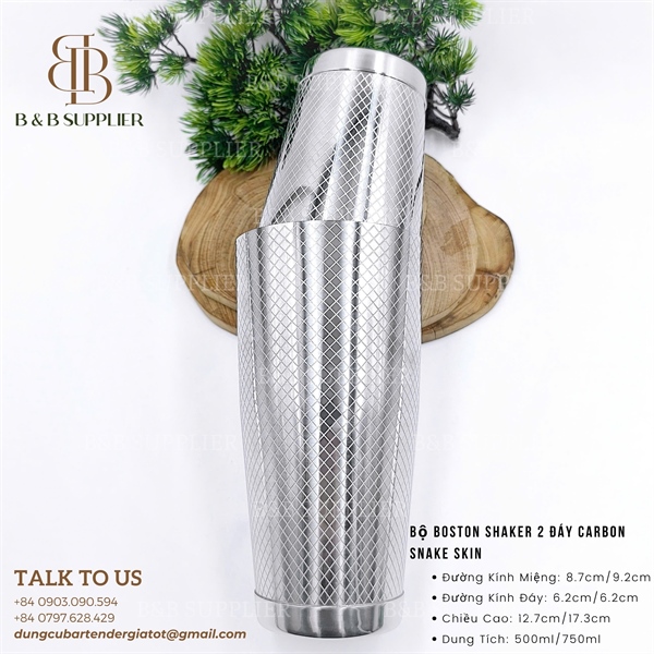 Bộ Boston Shaker 2 Đáy Carbon Snake Skin
