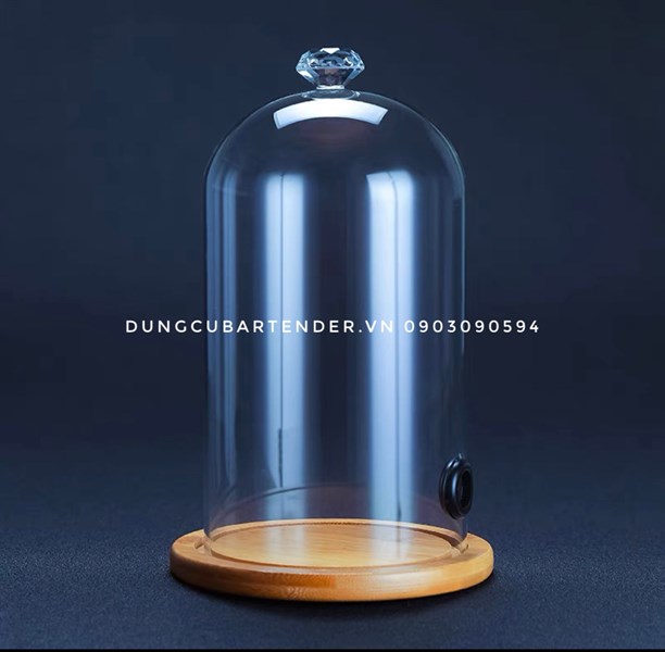 Lồng Chụp Khói Mica 24cm Đk : 15cm + Đế Gỗ