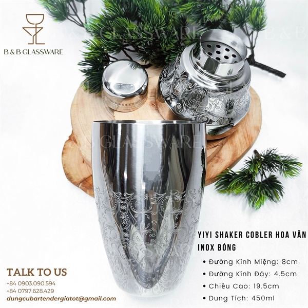 Yiyi Cobbler Shaker Hoa Văn Inox Bóng 3