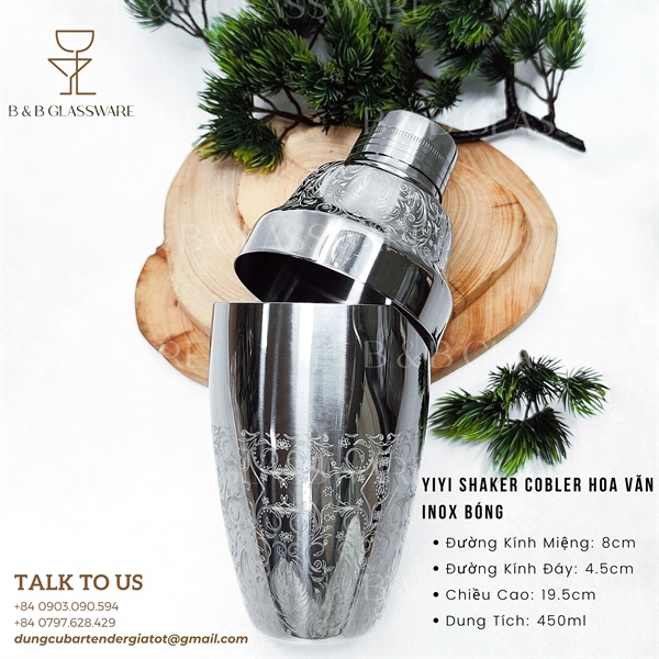Yiyi Cobbler Shaker Hoa Văn Inox Bóng - ảnh 2