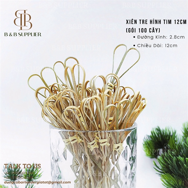 Xiên Tre Hình Tim 12cm (Gói 100 Cây) 3