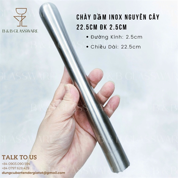 Muddler Inox - Chày Dầm Inox Nguyên Cây 22.5cm Đk 2.5cm 3