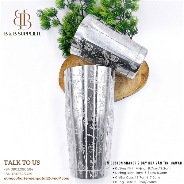 Bộ Boston Shaker 2 Đáy Hoa Văn Tiki Hawaii - ảnh 2