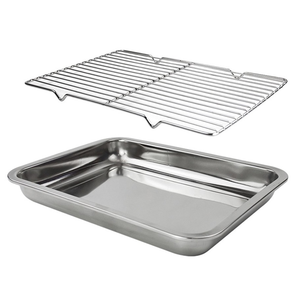 Vỉ Inox Kèm Khay Ráo Dầu 29 x 21 cm Kèm Khay Sâu 4.8cm