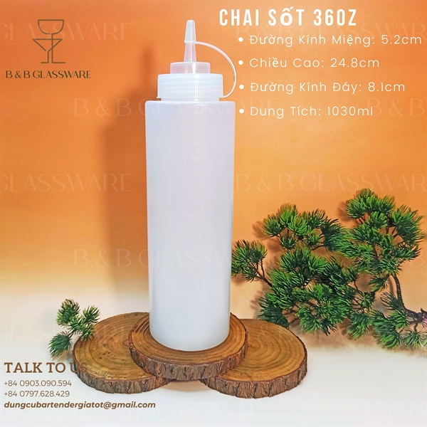 Chai Đựng Sốt Nhựa 16oz (470ml) - 36oz