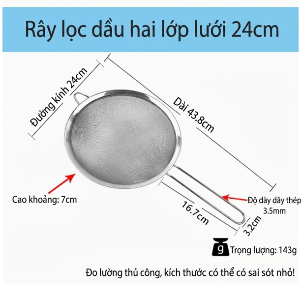Ray Lọc Inox Đáy Tròn Tai Nhọn - 24cm