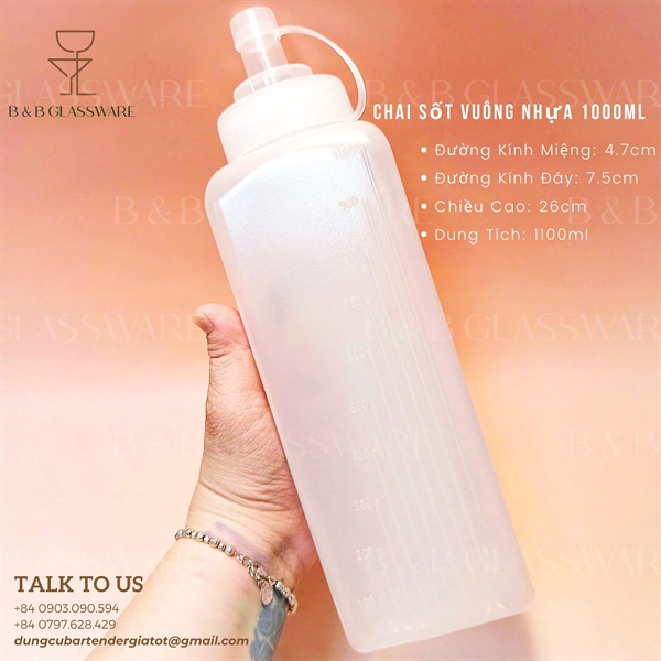 Chai Sốt Vuông Nhựa 1000ml 2