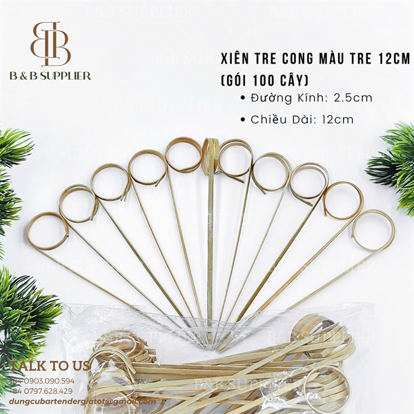 Xiên Tre Cong Màu Tre 12cm (Gói 100 Cây) 2