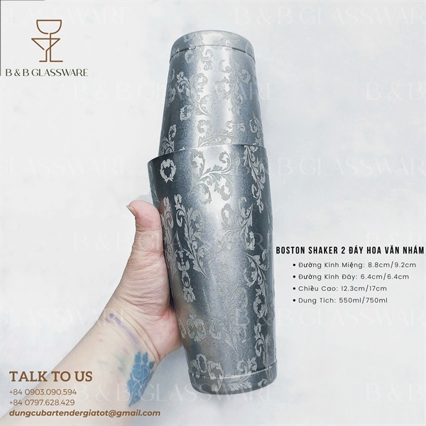 Bộ Boston Shaker 2 Đáy Hoa Văn Nhám 4