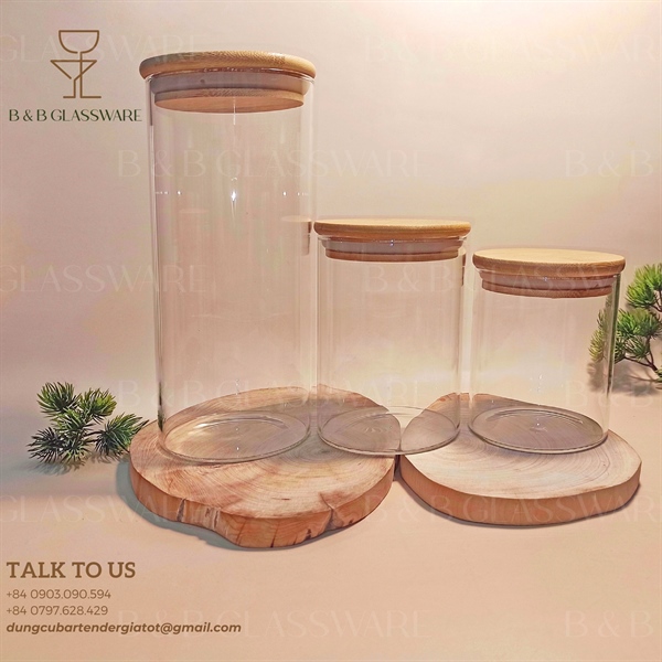 Hũ Thủy Tinh Nắp Gỗ Cao 15cm 4