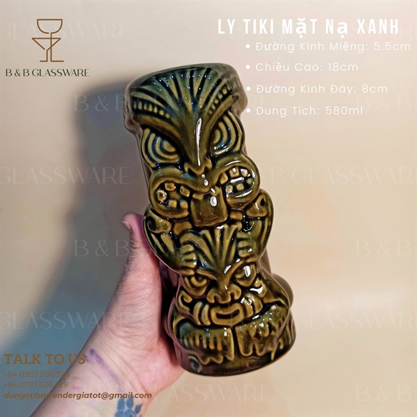 Ly Sứ Tiki Mặt Nạ Xanh Lá A52-2 - ảnh 2
