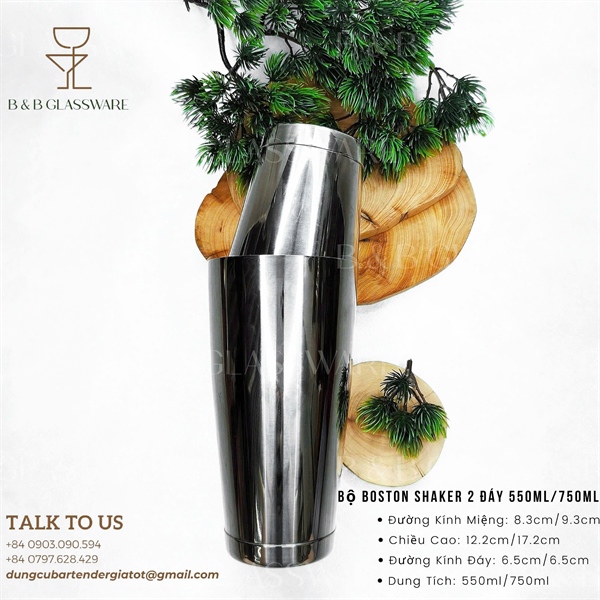 Bộ Boston Shaker Inox 2 Đáy 550ml-750ml