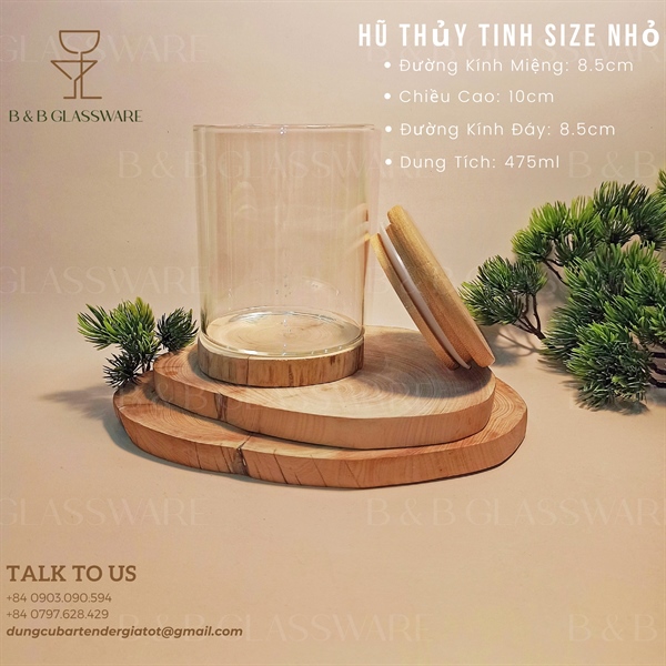Hũ Thủy Tinh Nắp Gỗ Cao 10cm - ảnh 2