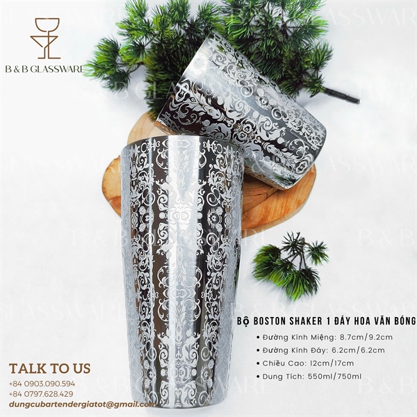 Bộ Boston Shaker 1 Đáy Hoa Văn Bóng - ảnh 2
