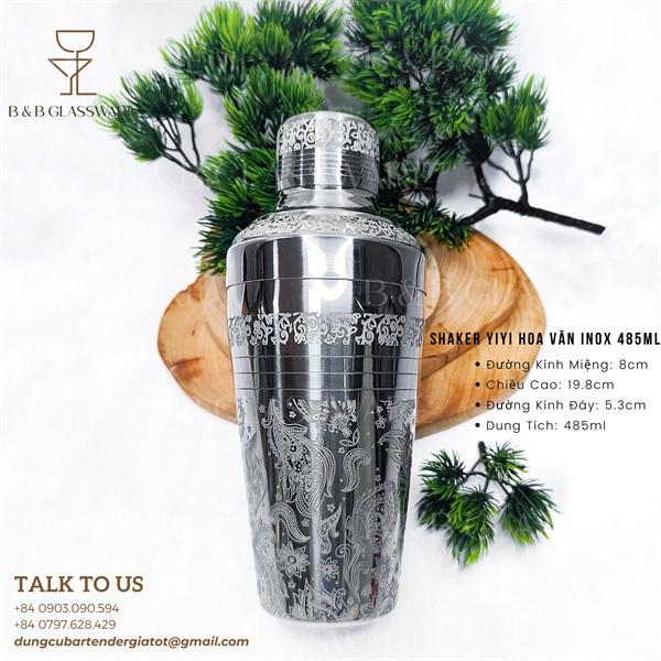 Shaker Yiyi Hoa Văn Inox 485ml