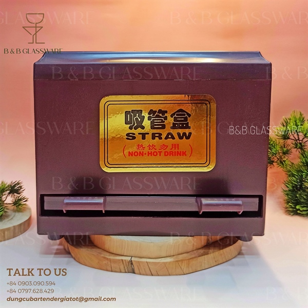 Hộp Đựng Ống Hút Nhấn Nâu