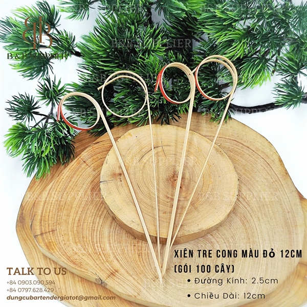 Xiên Tre Cong Màu Đỏ 12cm (Gói 100 Cây)