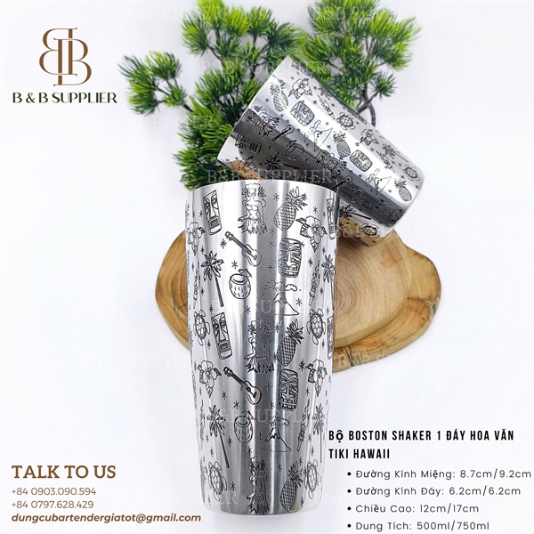 Bộ Boston Shaker 1 Đáy Hoa Văn Tiki Hawaii - ảnh 2