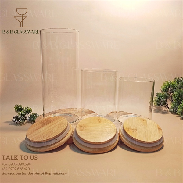 Hũ Thủy Tinh Nắp Gỗ Cao 15cm 5