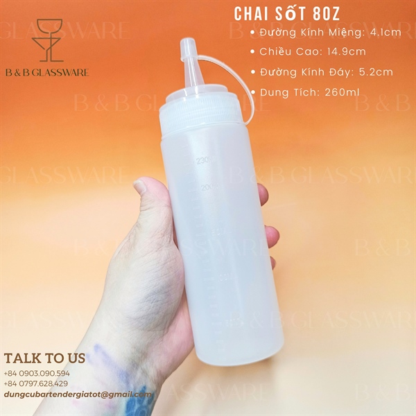 Chai Đựng Sốt- Sauce Bottles, Chất Liệu Thân Bằng Nhựa Ldpe, Nắp Vòi Bằng Nhựa PP, Dung Tích: 8oz (240ml), Dùng Trong Nhà Bếp 2
