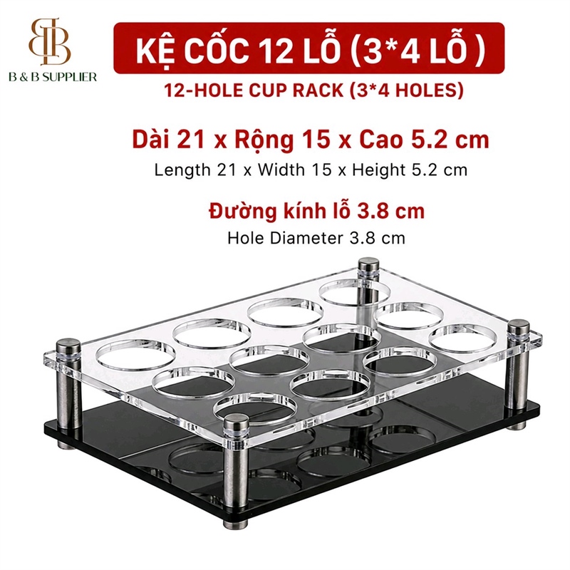 Kệ Ly Shot Mica Trong 12 Ô 3X4