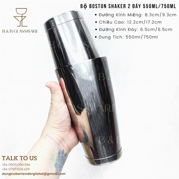 Bộ Boston Shaker Inox 2 Đáy 550ml-750ml - ảnh 2