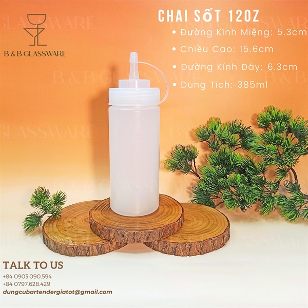 Chai Đựng Sốt Nhựa 16oz (470ml) - 12oz
